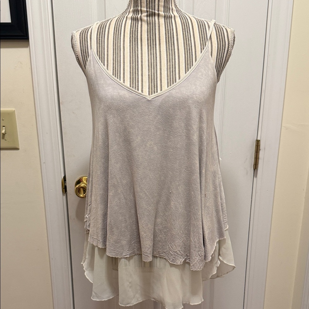 Grace & Lace Farrah Tiered Tank Gray Cream Camisole